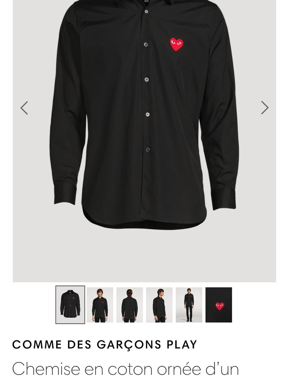 Comme des Garçons PLAY Black Button-Down Shirt with Red Heart Patch